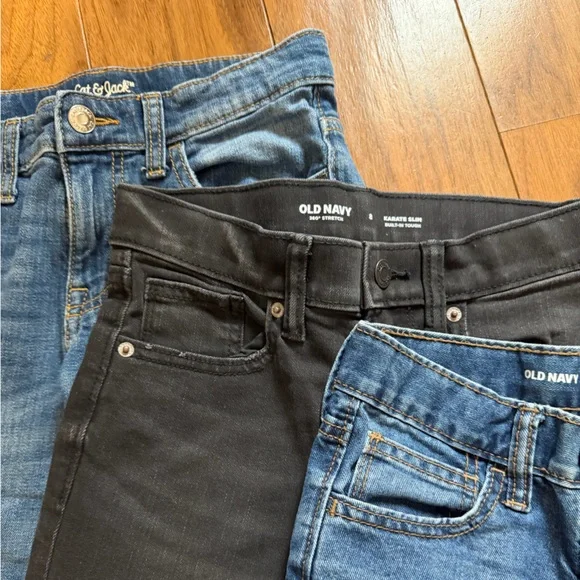 Lot 5 pairs of kids Denim Blue Washes Black boys 8 skinny jeans - Picture 3 of 4